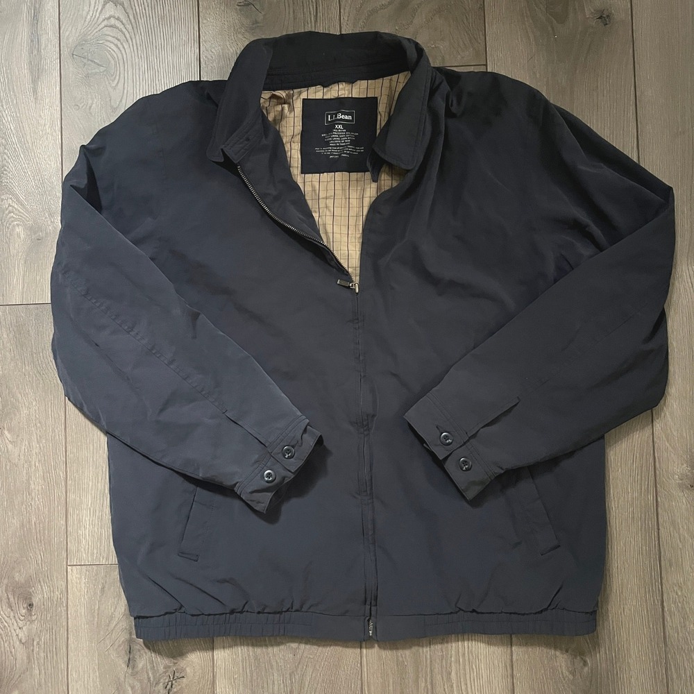 LL Bean Men's XXL Navy Blue Lightweight Windbreaker Bomber Jacket